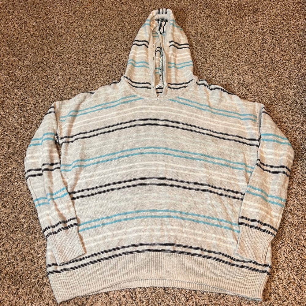 Stitches & Stripes Hooded Knit Sweater‎ Striped Light Gray Blue Casual